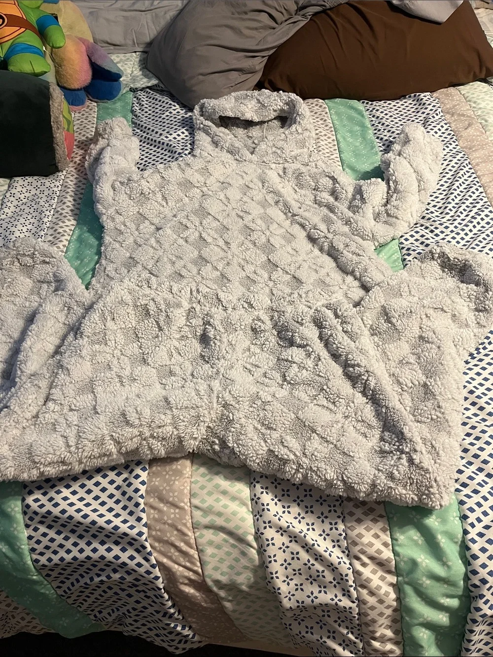 Cozy Fluffy Light Gray ladies’ Plush Hoodie pajamas set